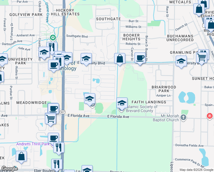 map of restaurants, bars, coffee shops, grocery stores, and more near 349 Waddell Street in Melbourne