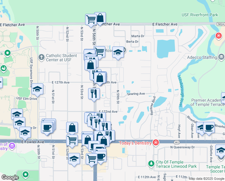 map of restaurants, bars, coffee shops, grocery stores, and more near 5806 Nature Terrace Cove in Tampa