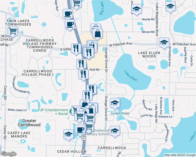 map of restaurants, bars, coffee shops, grocery stores, and more near 12101 North Dale Mabry Highway in Tampa
