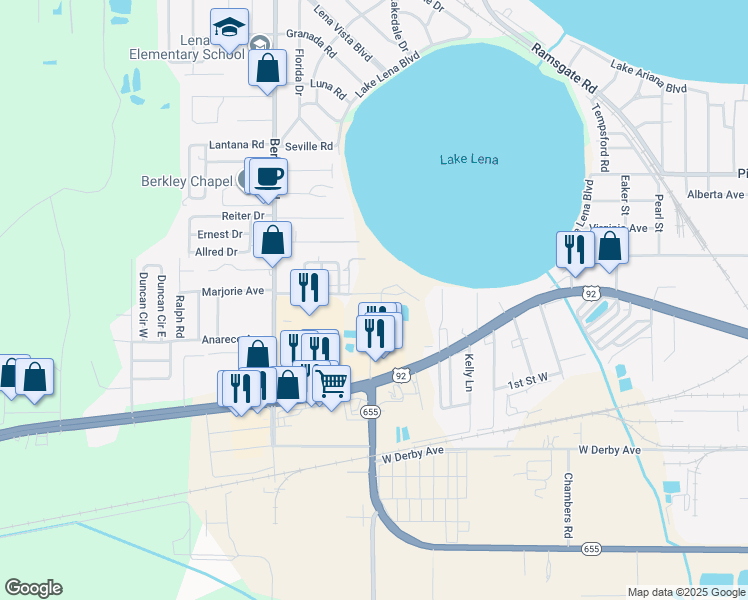 map of restaurants, bars, coffee shops, grocery stores, and more near 152 Abundant Life Drive in Auburndale
