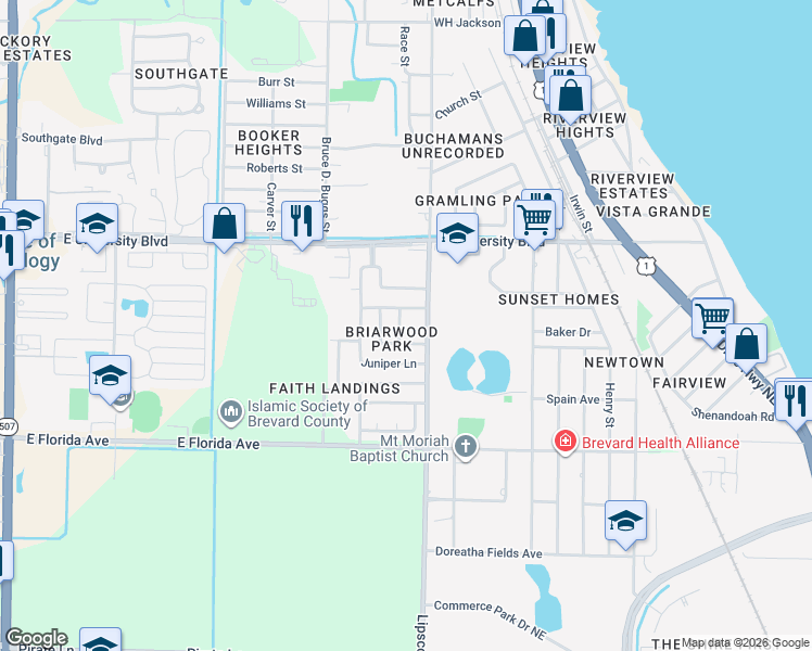 map of restaurants, bars, coffee shops, grocery stores, and more near 908 Almond Boulevard in Melbourne