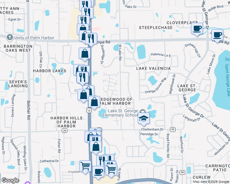 map of restaurants, bars, coffee shops, grocery stores, and more near 2769 5th Court in Palm Harbor