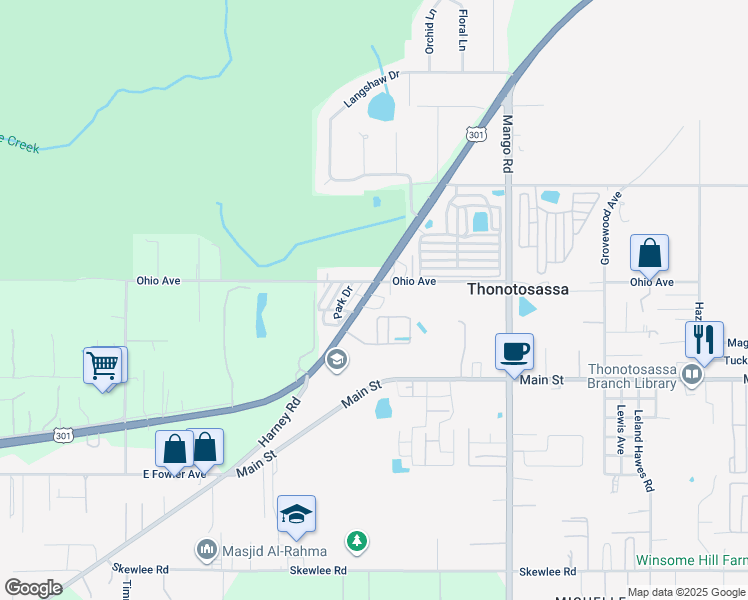 map of restaurants, bars, coffee shops, grocery stores, and more near 11939 U.S. 301 in Thonotosassa