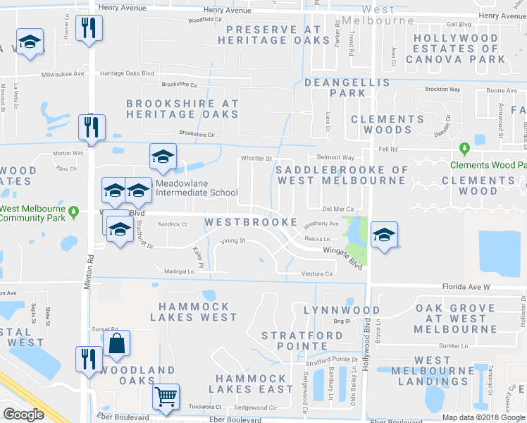 map of restaurants, bars, coffee shops, grocery stores, and more near 2719 Whistler Street in Melbourne