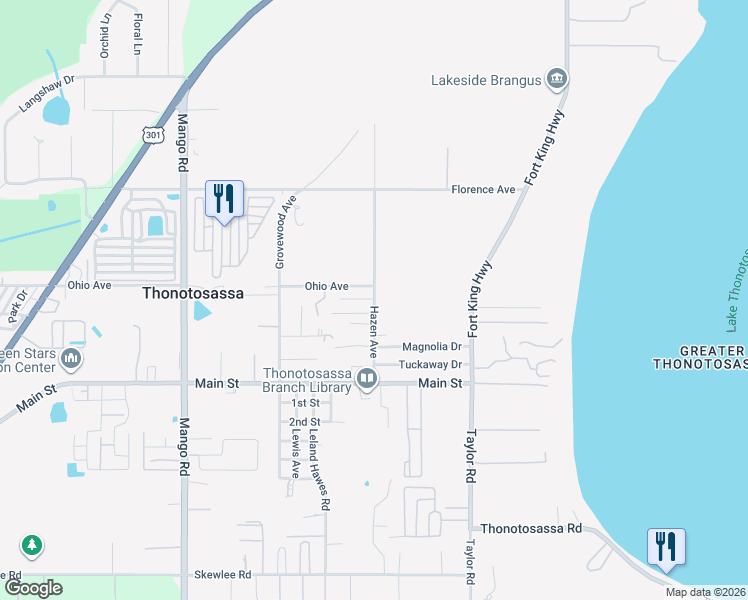 map of restaurants, bars, coffee shops, grocery stores, and more near 11930 Hazen Avenue in Thonotosassa