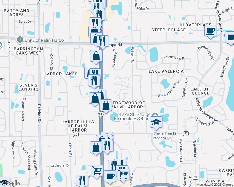 map of restaurants, bars, coffee shops, grocery stores, and more near 2609 2nd Court in Palm Harbor