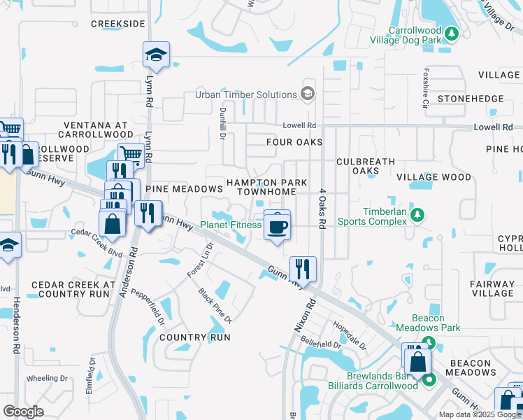 map of restaurants, bars, coffee shops, grocery stores, and more near 12517 Castle Hill Drive in Tampa