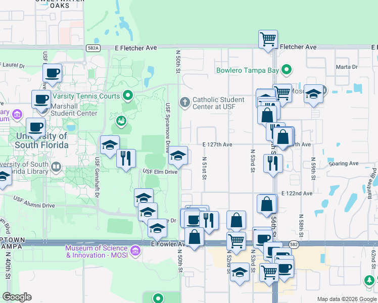 map of restaurants, bars, coffee shops, grocery stores, and more near 5039 Bordeaux Village Place in Tampa