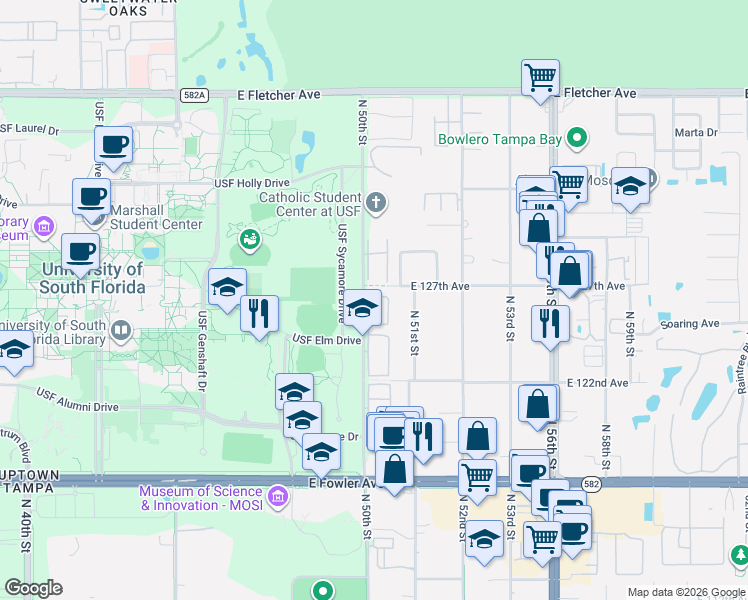 map of restaurants, bars, coffee shops, grocery stores, and more near 5039 Bordeaux Village Place in Tampa