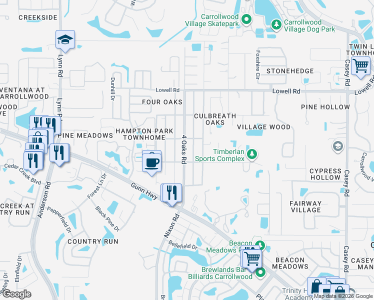 map of restaurants, bars, coffee shops, grocery stores, and more near 5204 Lynn Street in Tampa