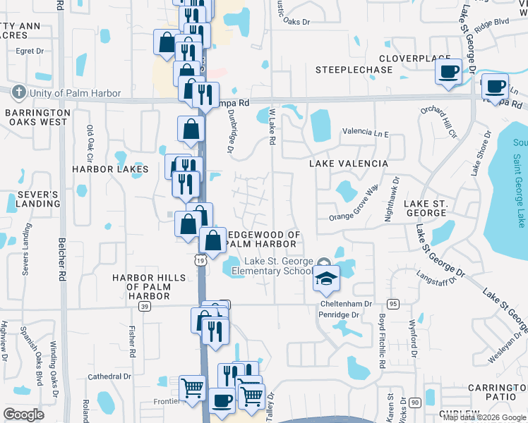 map of restaurants, bars, coffee shops, grocery stores, and more near 2708 11th Court in Palm Harbor