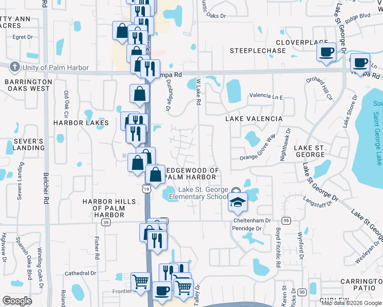 map of restaurants, bars, coffee shops, grocery stores, and more near 2708 11th Court in Palm Harbor