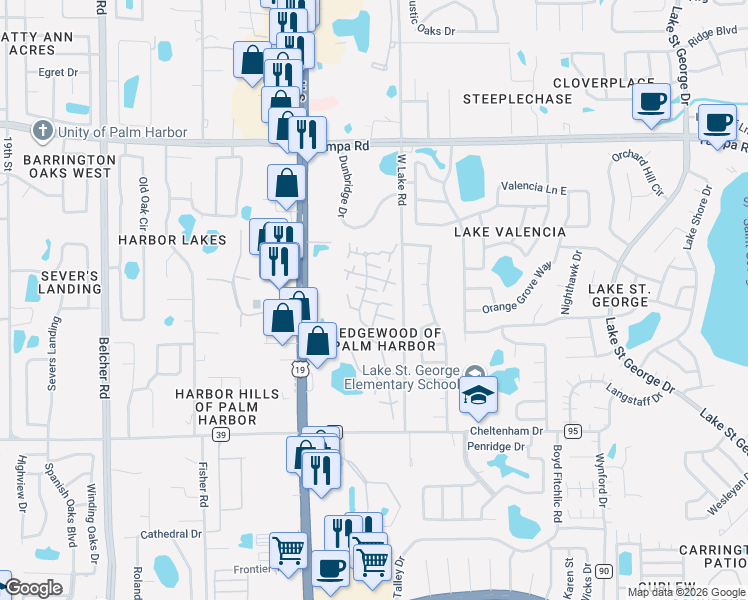 map of restaurants, bars, coffee shops, grocery stores, and more near 2708 11th Court in Palm Harbor