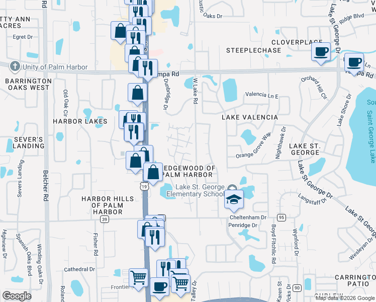 map of restaurants, bars, coffee shops, grocery stores, and more near 2708 11th Court in Palm Harbor