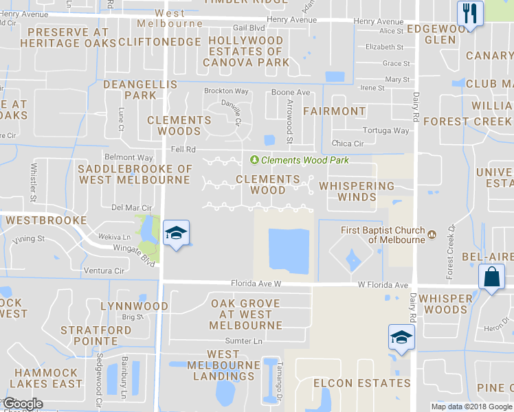 map of restaurants, bars, coffee shops, grocery stores, and more near 743 Samuel Chase Lane in Melbourne