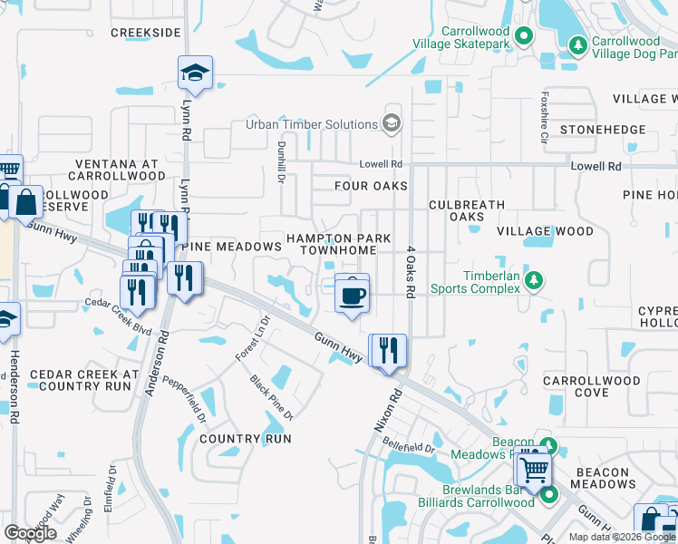map of restaurants, bars, coffee shops, grocery stores, and more near 5402 Britwell Court in Tampa