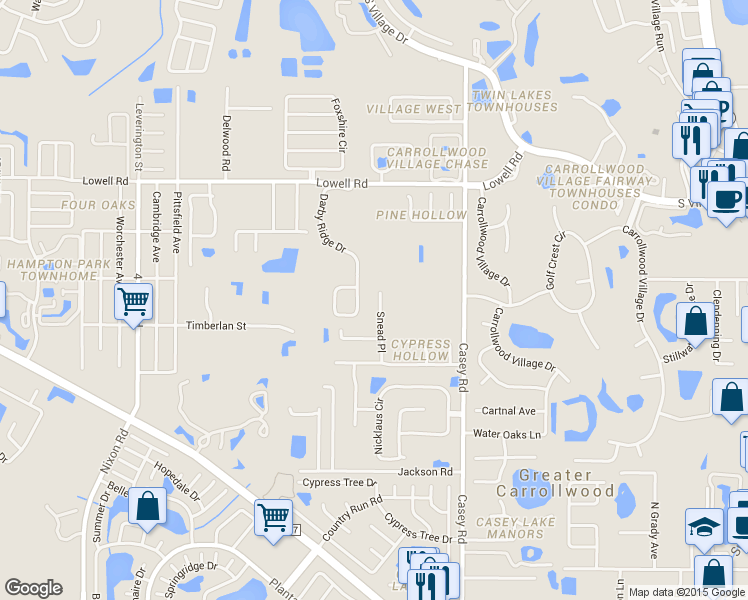 map of restaurants, bars, coffee shops, grocery stores, and more near 12212 Snead Place in Tampa