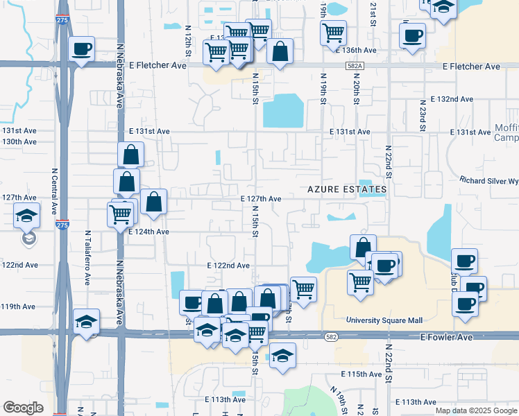 map of restaurants, bars, coffee shops, grocery stores, and more near in University