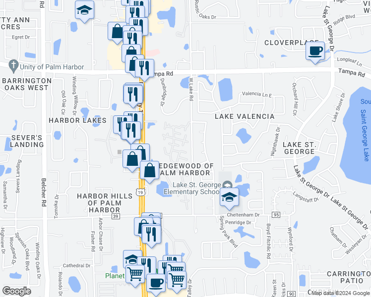 map of restaurants, bars, coffee shops, grocery stores, and more near 2747 5th Court in Palm Harbor