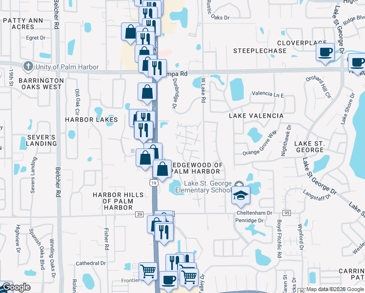 map of restaurants, bars, coffee shops, grocery stores, and more near 2601 7th Court in Palm Harbor