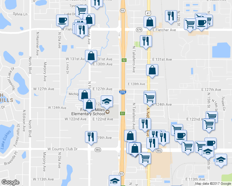 map of restaurants, bars, coffee shops, grocery stores, and more near 320 Oak Rose Lane in Tampa