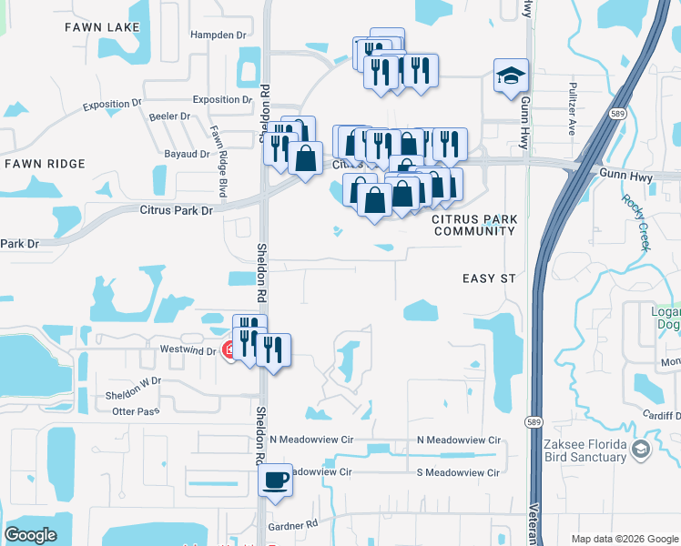 map of restaurants, bars, coffee shops, grocery stores, and more near 8727 Terracina Lake Drive in Tampa