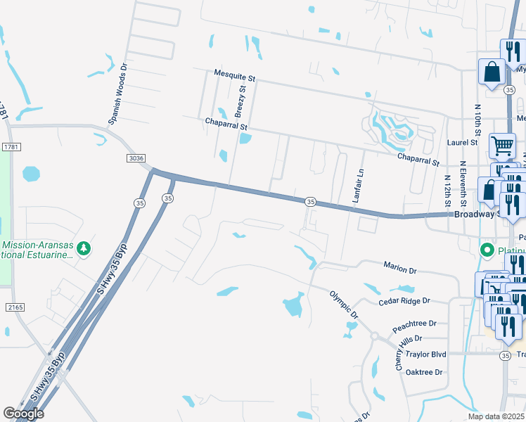 map of restaurants, bars, coffee shops, grocery stores, and more near 1902 Farm to Market Road 3036 in Rockport
