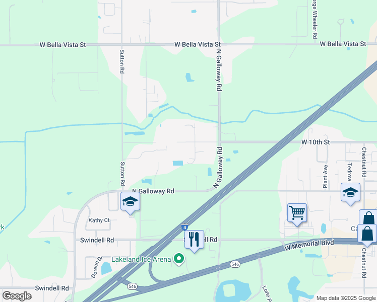 map of restaurants, bars, coffee shops, grocery stores, and more near 3338 West 10th Street in Lakeland