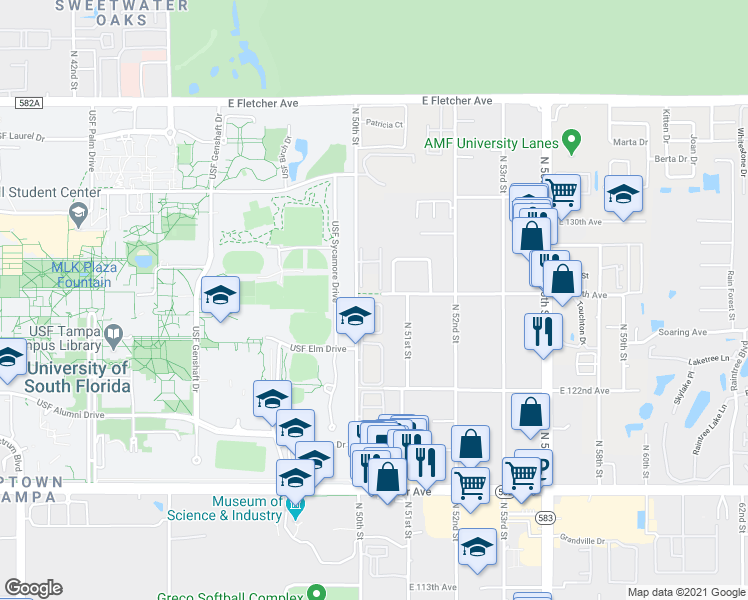 map of restaurants, bars, coffee shops, grocery stores, and more near 5039 Bordeaux Village Place in Tampa