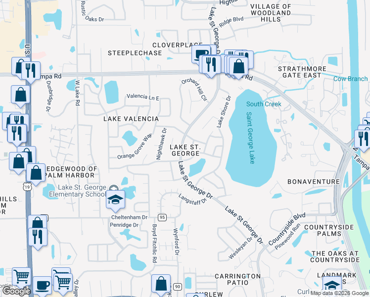 map of restaurants, bars, coffee shops, grocery stores, and more near 3856 Green Dolphin Drive in Palm Harbor
