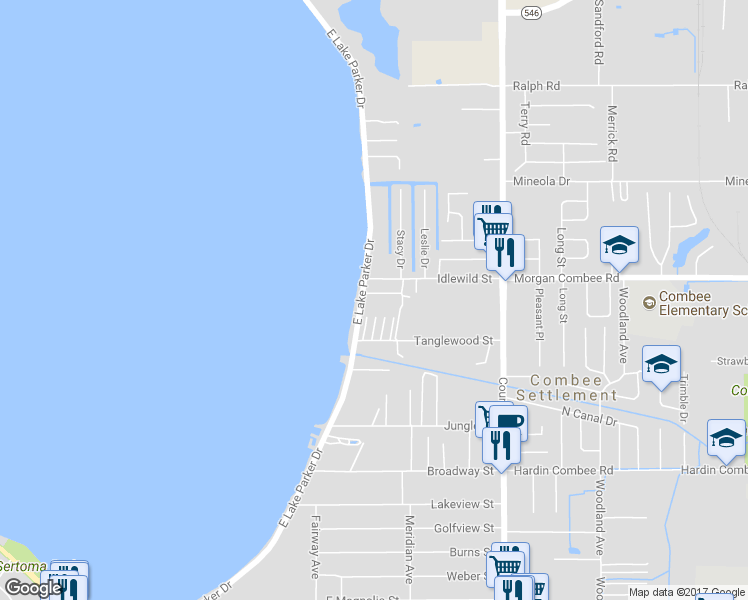 map of restaurants, bars, coffee shops, grocery stores, and more near 2311 Spencer Place in Lakeland