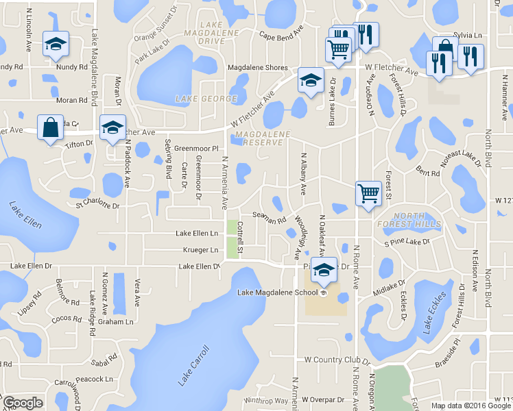 map of restaurants, bars, coffee shops, grocery stores, and more near 2208 South Village Avenue in Tampa
