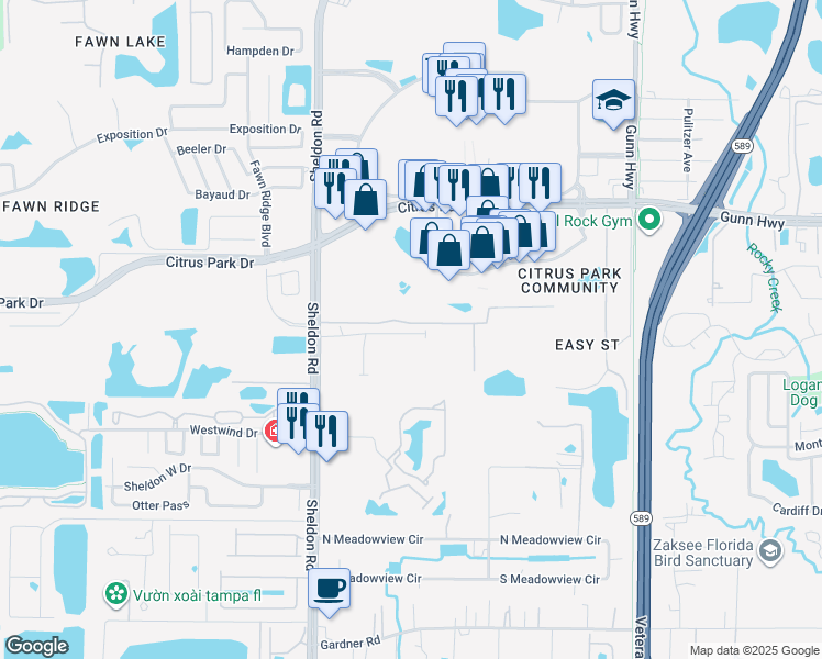 map of restaurants, bars, coffee shops, grocery stores, and more near 8727 Terracina Lake Drive in Tampa