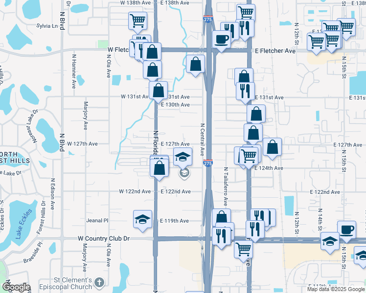 map of restaurants, bars, coffee shops, grocery stores, and more near 12405 Hibiscus Oak Place in Tampa