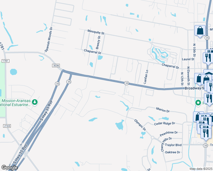 map of restaurants, bars, coffee shops, grocery stores, and more near 1902 Farm to Market Road 3036 in Rockport
