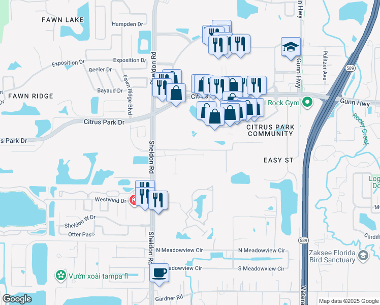 map of restaurants, bars, coffee shops, grocery stores, and more near 8727 Terracina Lake Drive in Tampa