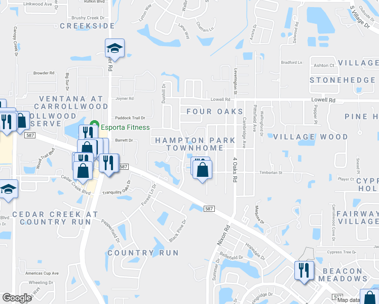 map of restaurants, bars, coffee shops, grocery stores, and more near 5401 Britwell Court in Tampa