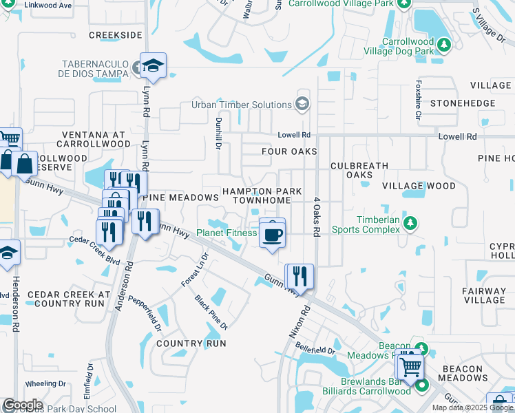 map of restaurants, bars, coffee shops, grocery stores, and more near 5402 Britwell Court in Tampa