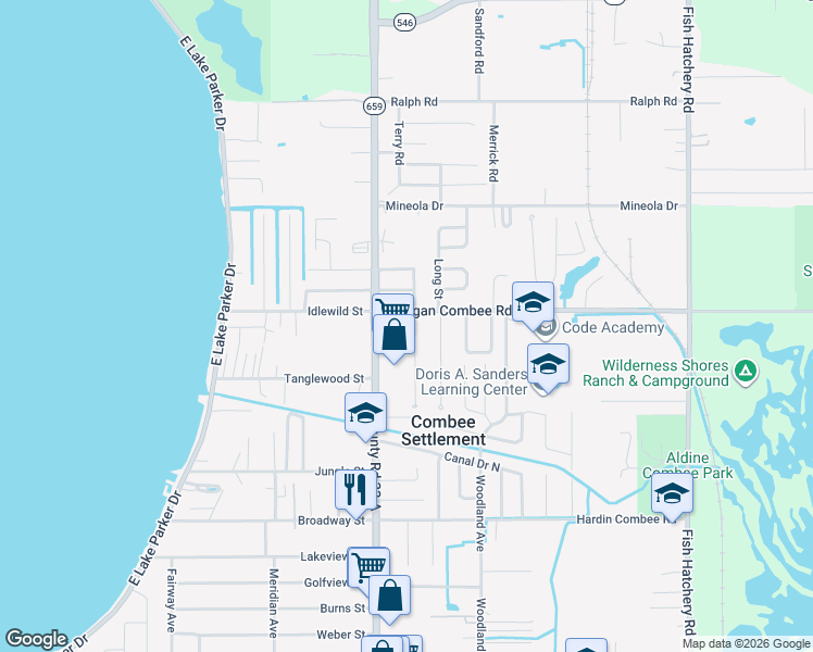 map of restaurants, bars, coffee shops, grocery stores, and more near 1320 Pleasant Place in Lakeland