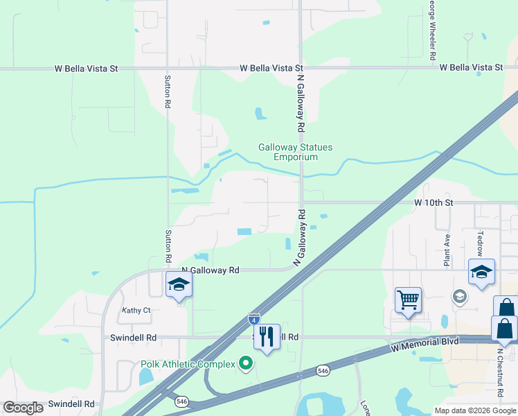 map of restaurants, bars, coffee shops, grocery stores, and more near 3338 West 10th Street in Lakeland
