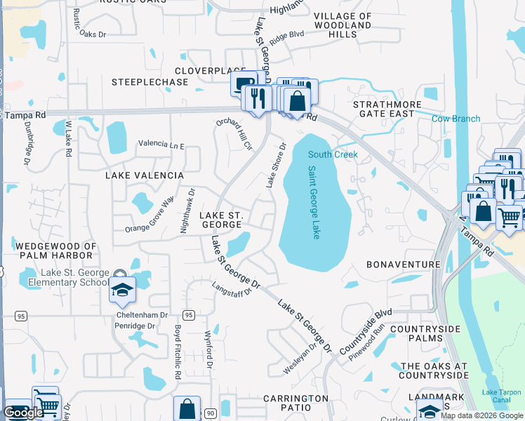 map of restaurants, bars, coffee shops, grocery stores, and more near 500 Sheridan Drive in Palm Harbor