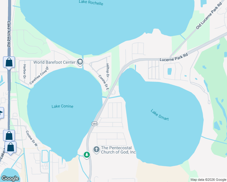 map of restaurants, bars, coffee shops, grocery stores, and more near 2600 Lucerne Park Road in Winter Haven