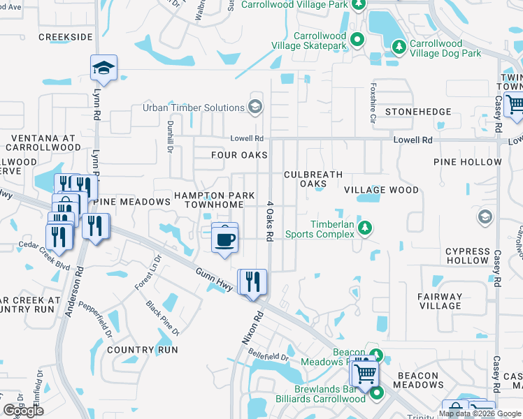 map of restaurants, bars, coffee shops, grocery stores, and more near 5204 Lynn Street in Tampa