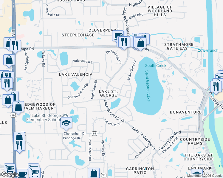 map of restaurants, bars, coffee shops, grocery stores, and more near 3856 Green Dolphin Drive in Palm Harbor