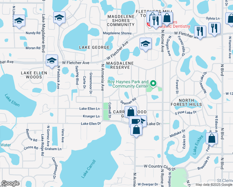 map of restaurants, bars, coffee shops, grocery stores, and more near 2208 South Village Avenue in Tampa