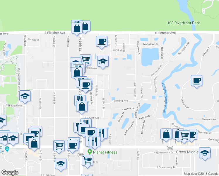 map of restaurants, bars, coffee shops, grocery stores, and more near 6072 Gibson Avenue in Tampa