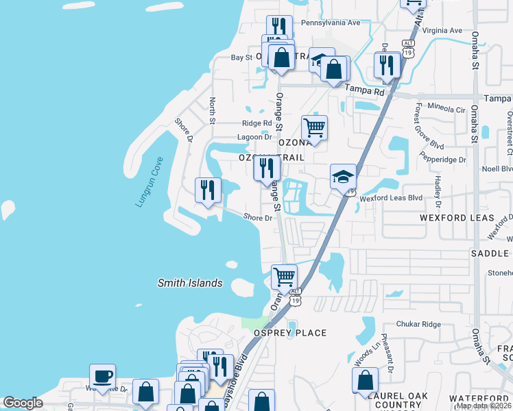 map of restaurants, bars, coffee shops, grocery stores, and more near 467 North Carolina Avenue in Palm Harbor