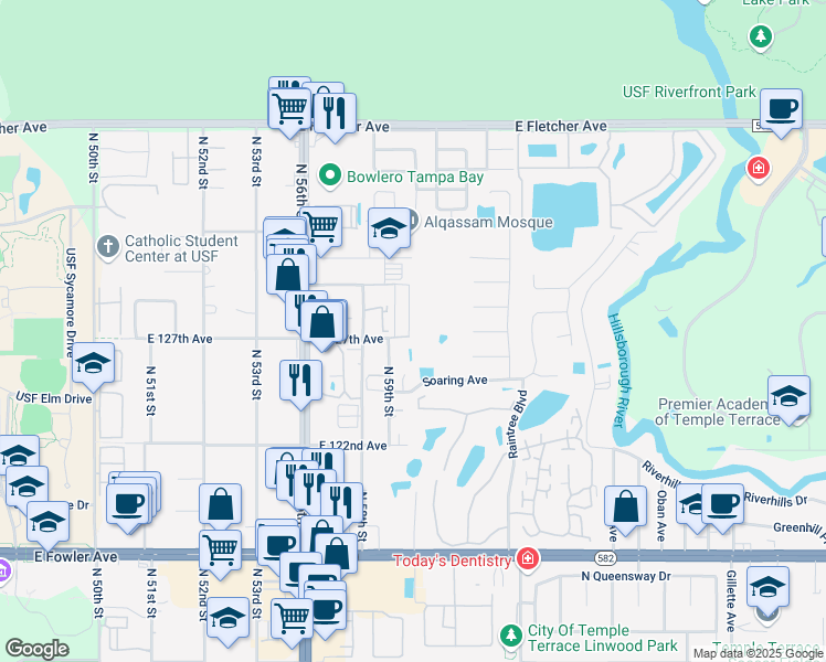 map of restaurants, bars, coffee shops, grocery stores, and more near 6068 Gibson Avenue in Tampa