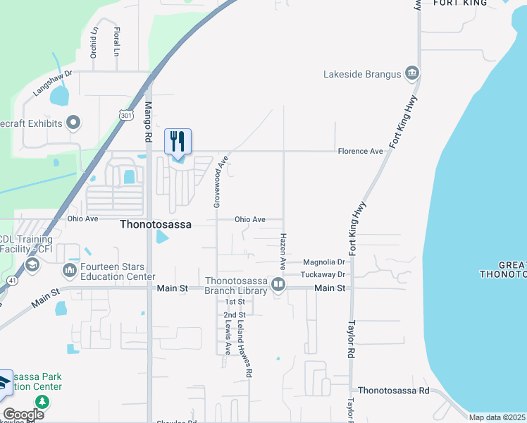 map of restaurants, bars, coffee shops, grocery stores, and more near 10720 Ohio Avenue in Thonotosassa