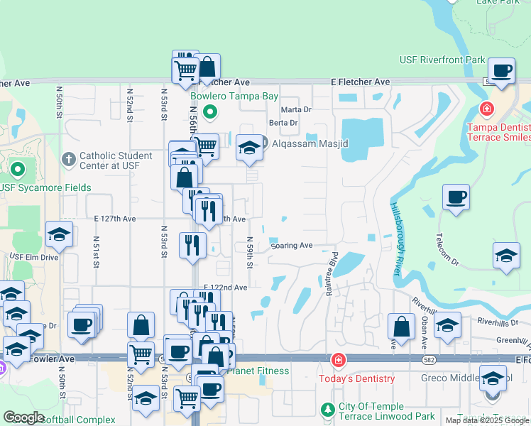 map of restaurants, bars, coffee shops, grocery stores, and more near 6068 Gibson Avenue in Tampa